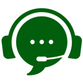 Green chat bubble icon with three dots, wearing a headset and microphone, representing customer support or communication services for Smartsheet users.