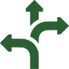 Three green arrows point left, right, and upward—symbolizing multiple directions or choices—perfect for illustrating project flow or decision-making with Smartsheet or Prime Consulting solutions.