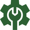 A green gear icon with a wrench in the center, symbolizing tools or mechanical repair—ideal for representing Smartsheet project management or Prime Consulting services.