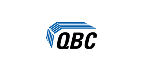 QBC logo featuring bold black letters 